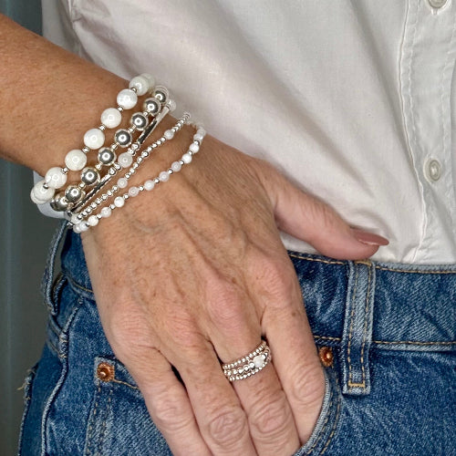 Mother of Pearl 925 Sterling Silver Bracelet Stack