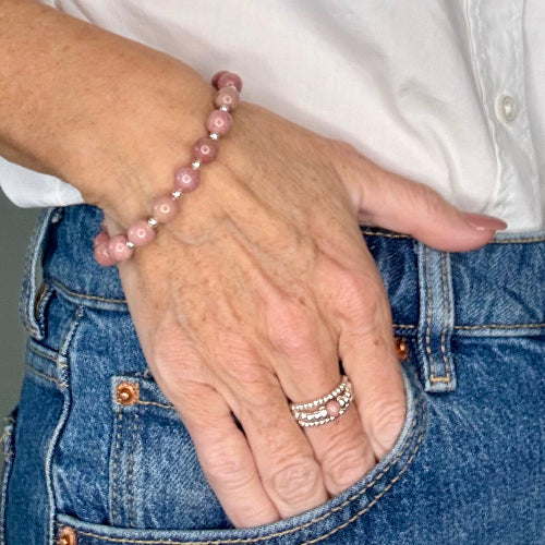 Rhodonite Stack Builder 925 Sterling Silver Bracelet