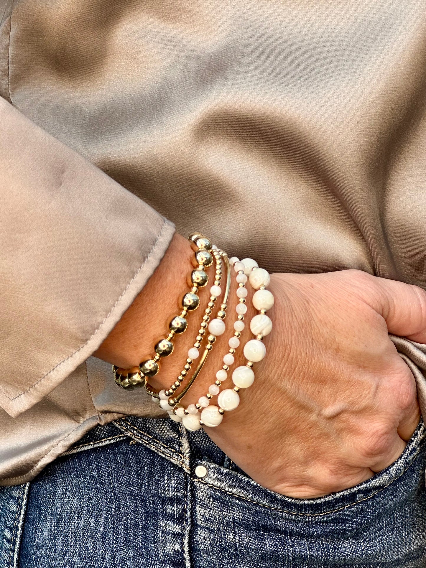Mother of Pearl 14k Gold Bracelet Stack