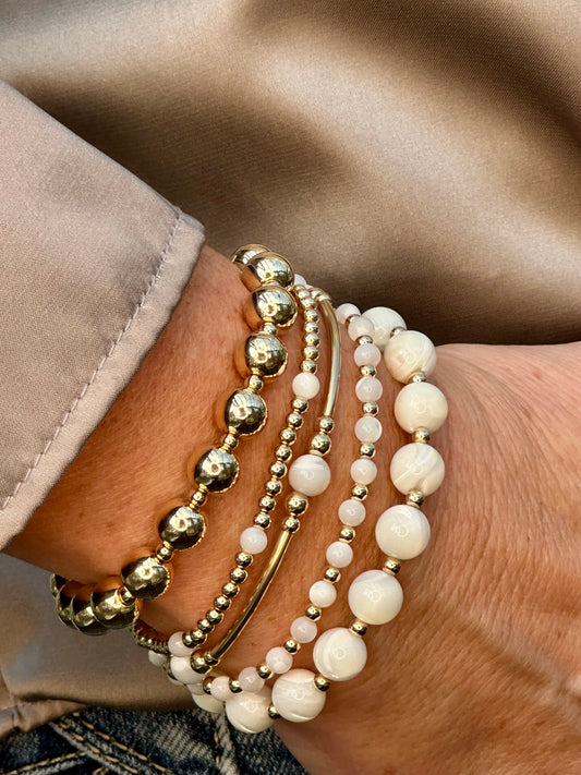 Mother of Pearl Stack Builder 14k Gold Bracelet
