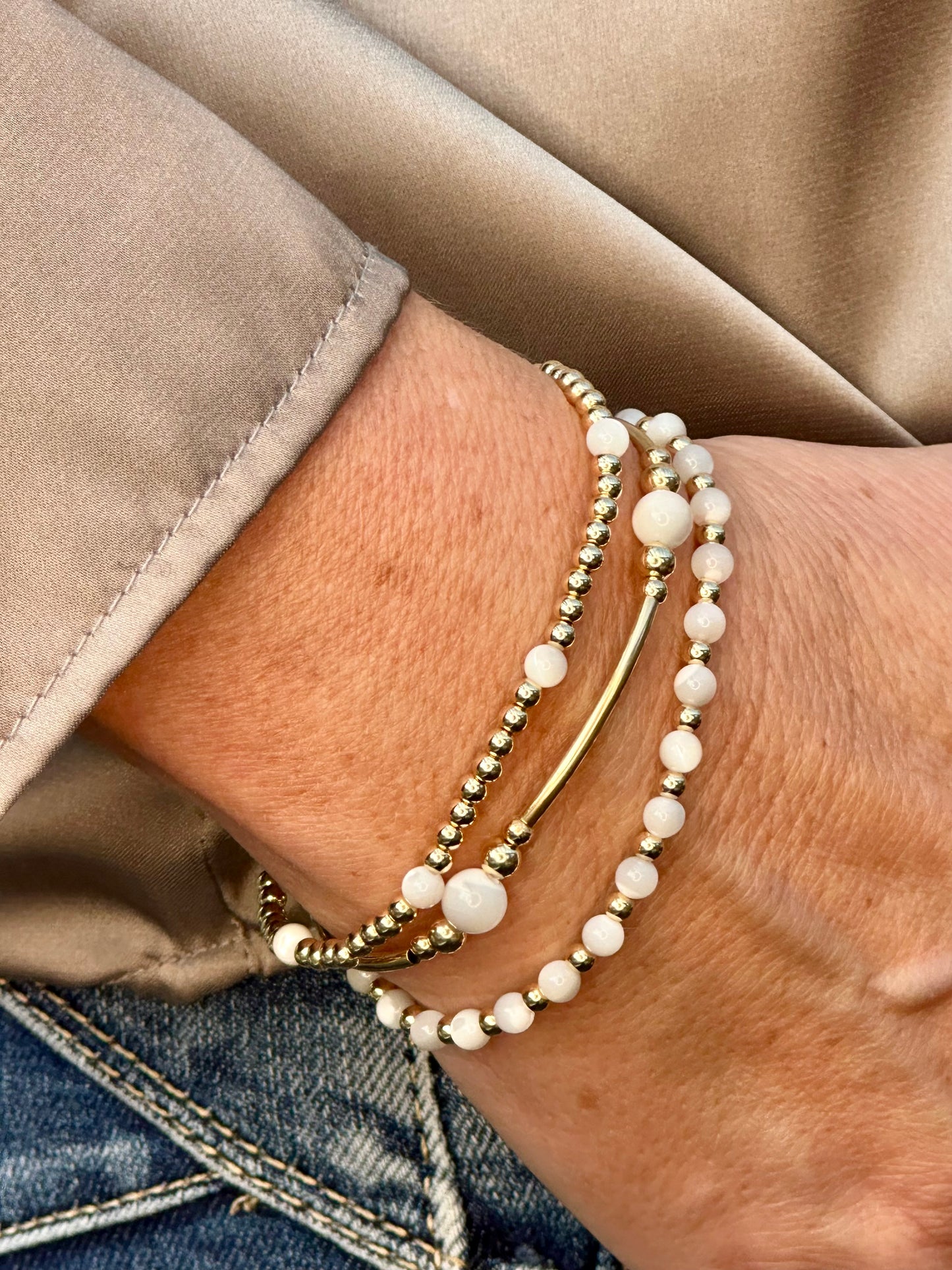 Mother of Pearl 14k Gold Bracelet Stack
