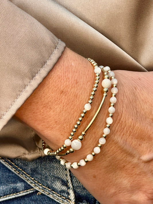 Mother of Pearl 14k Gold Bracelet Stack