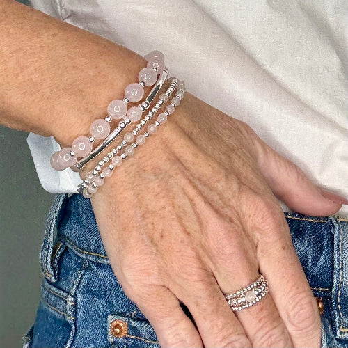 Rose Quartz 925 Sterling Silver Bracelet Stack