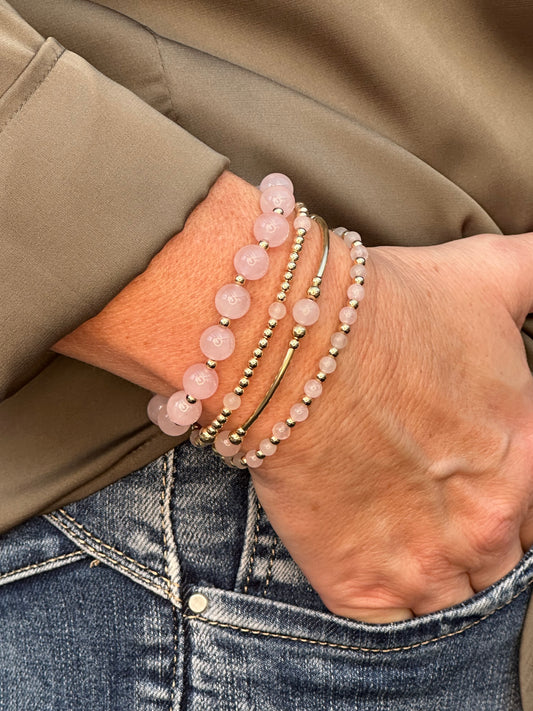 Rose Quartz 14k Gold Bracelet Stack