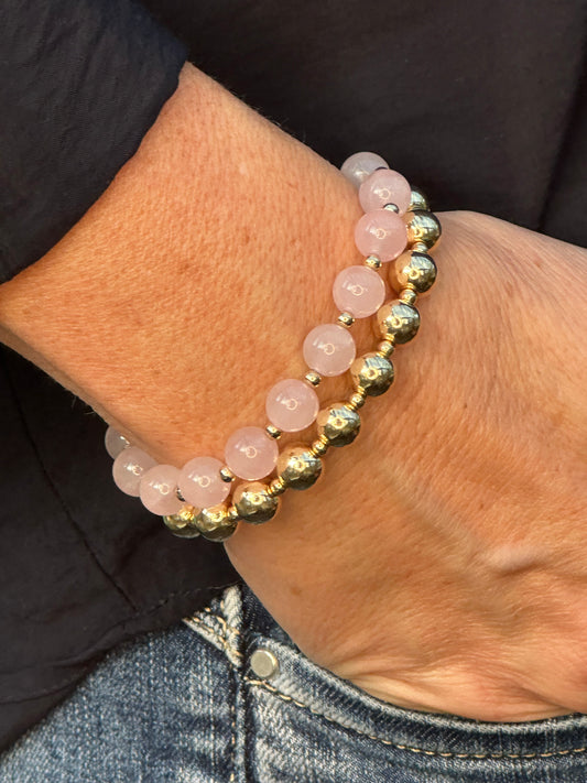 Rose Quartz Stack Builder 14k Gold Bracelet