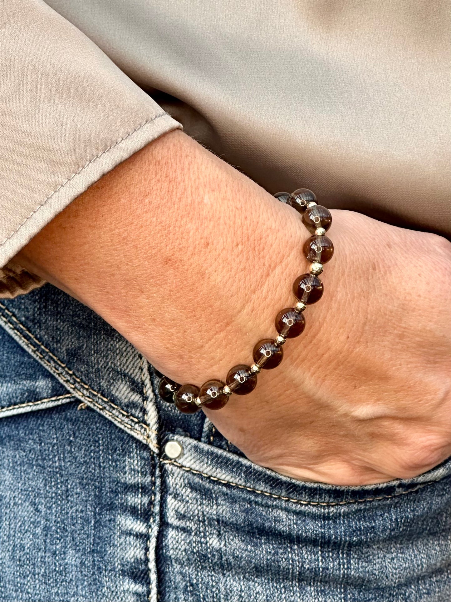 Smokey Quartz Stack Builder 14k Gold Bracelet