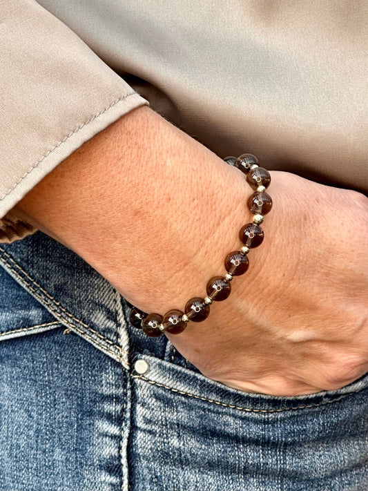 Smokey Quartz Stack Builder 14k Gold Bracelet