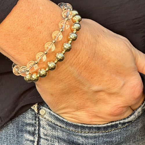 Crystal Quartz Stack Builder 14k Gold Bracelet