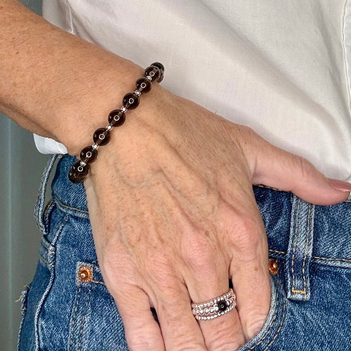 Smokey Quartz Stack Builder 925 Sterling Silver Bracelet