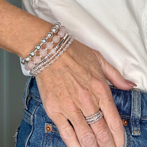 Rose Quartz 925 Sterling Silver Bracelet Stack
