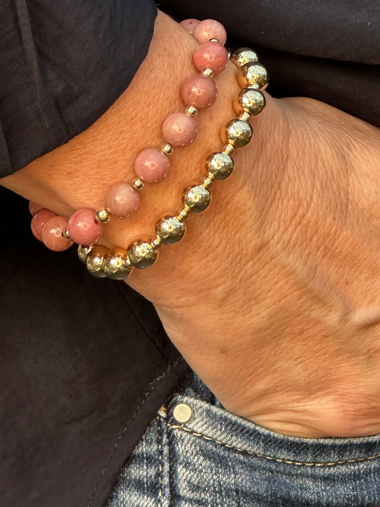 Rhodonite Stack Builder 14k Gold Bracelet