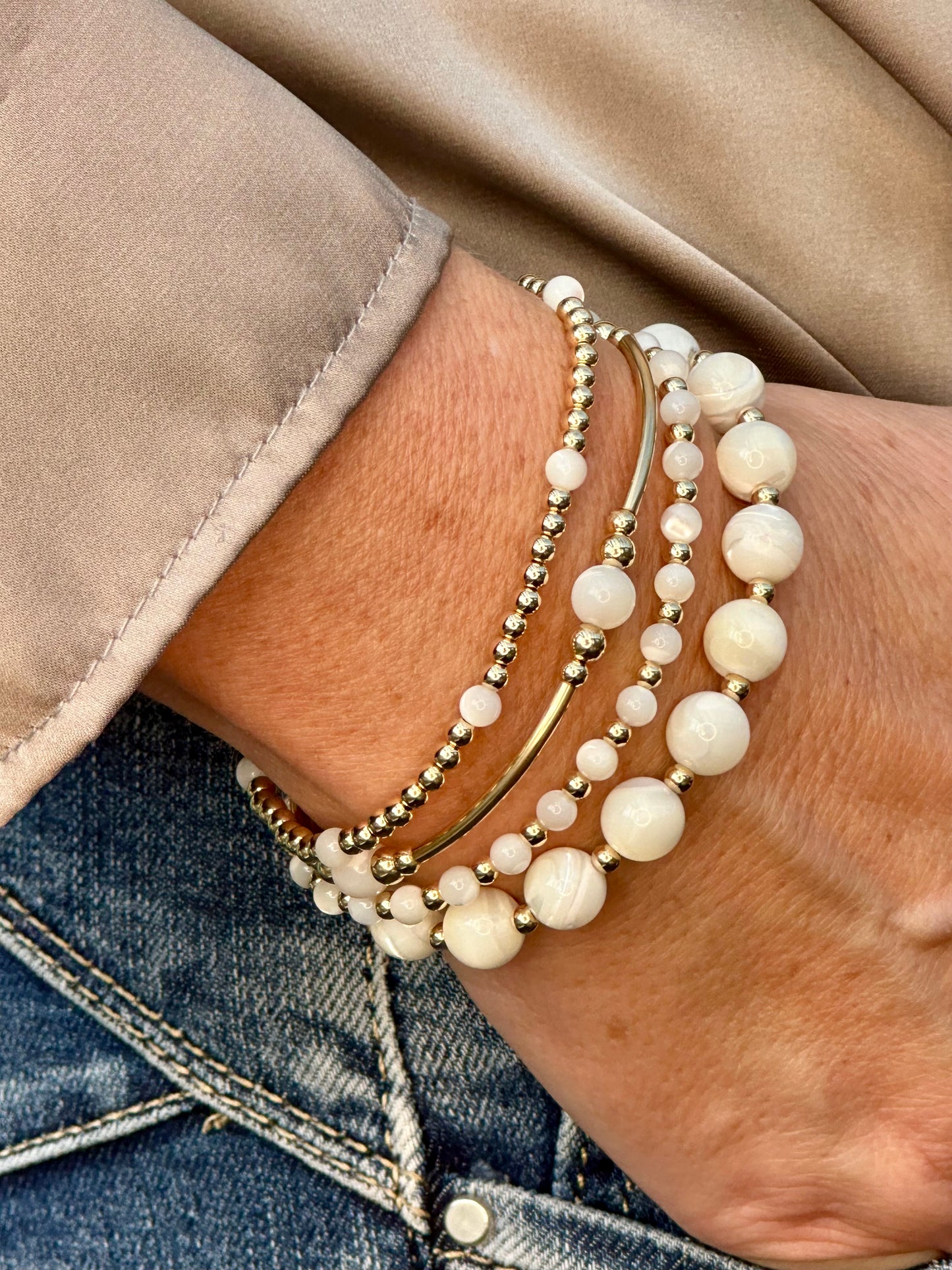Mother of Pearl 14k Gold Bracelet Stack