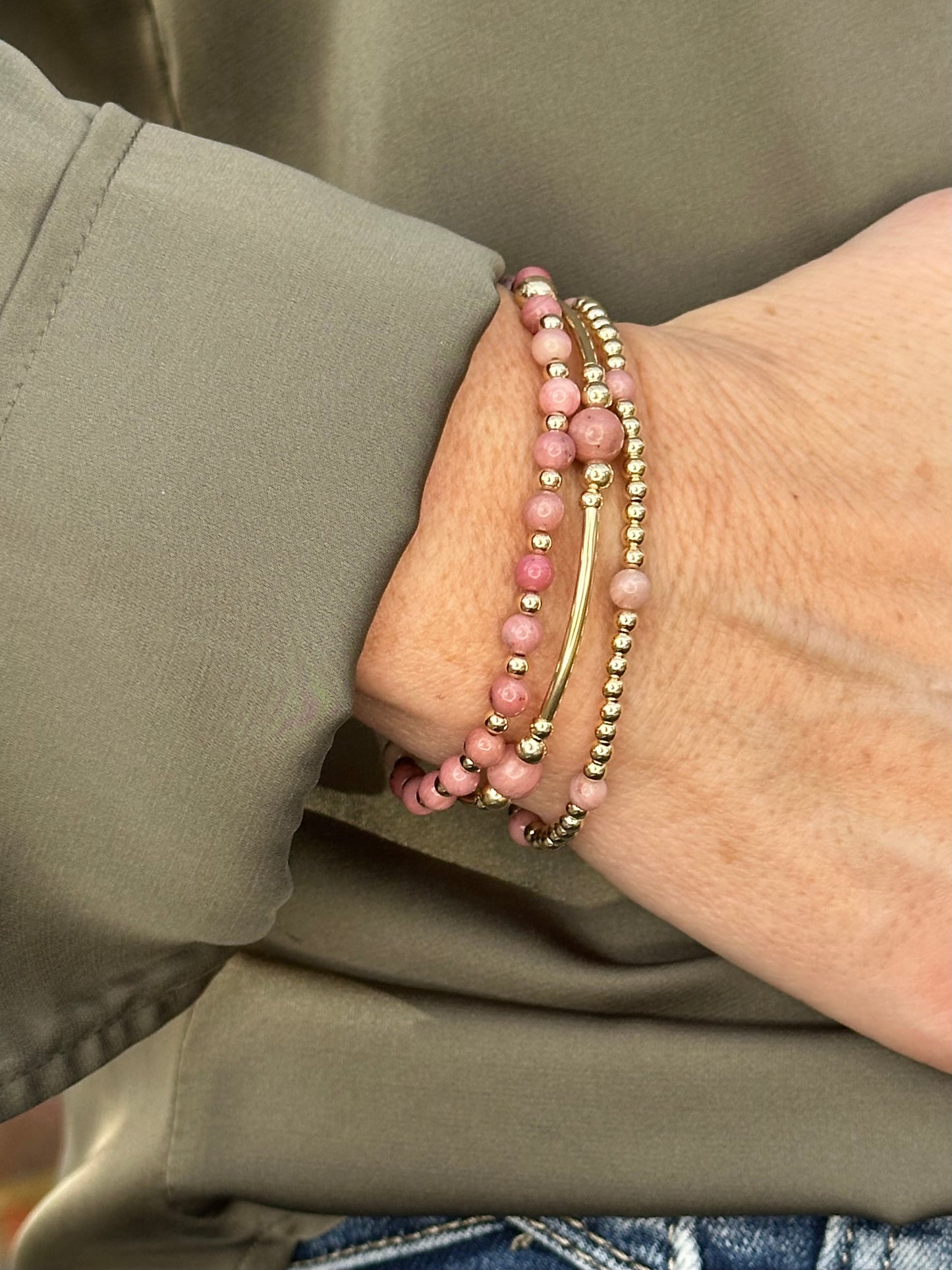 Rhodonite 14k Gold Bracelet Stack