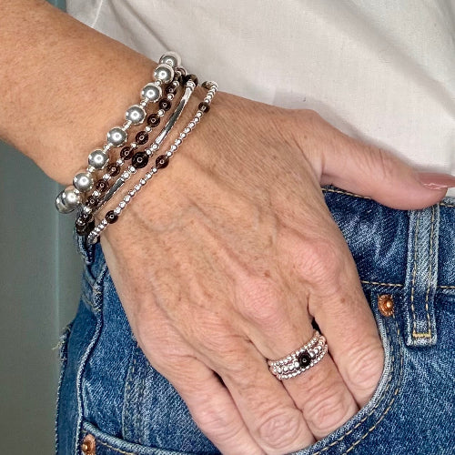 Smokey Quartz 925 Sterling Silver Bracelet Stack
