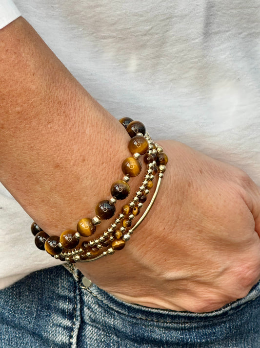 Tiger's Eye Stack Builder 14k Gold Bracelet