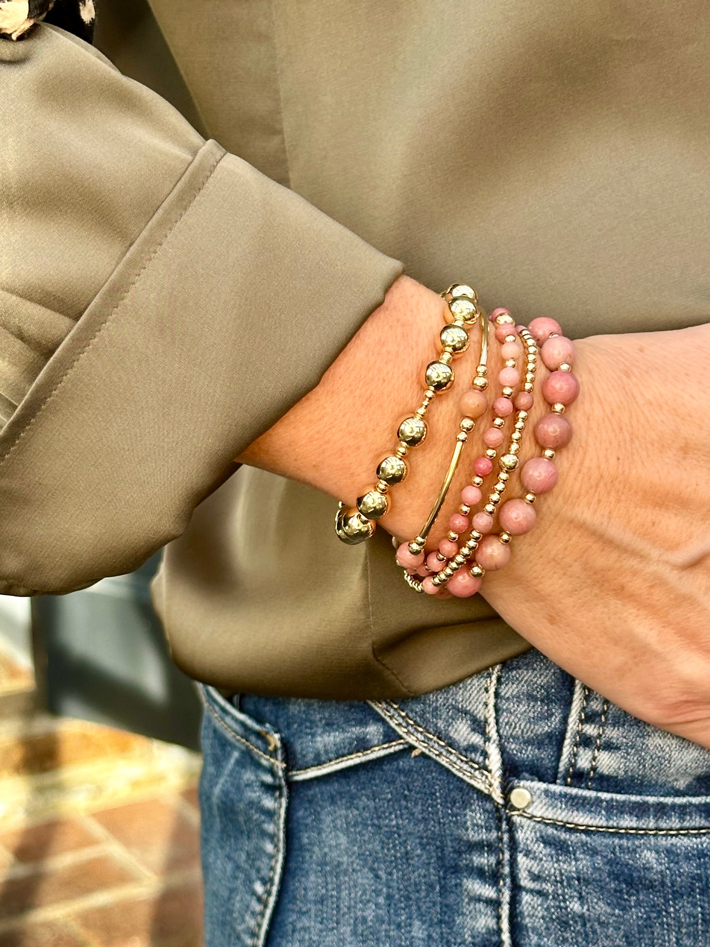 Rhodonite 14k Gold Bracelet Stack