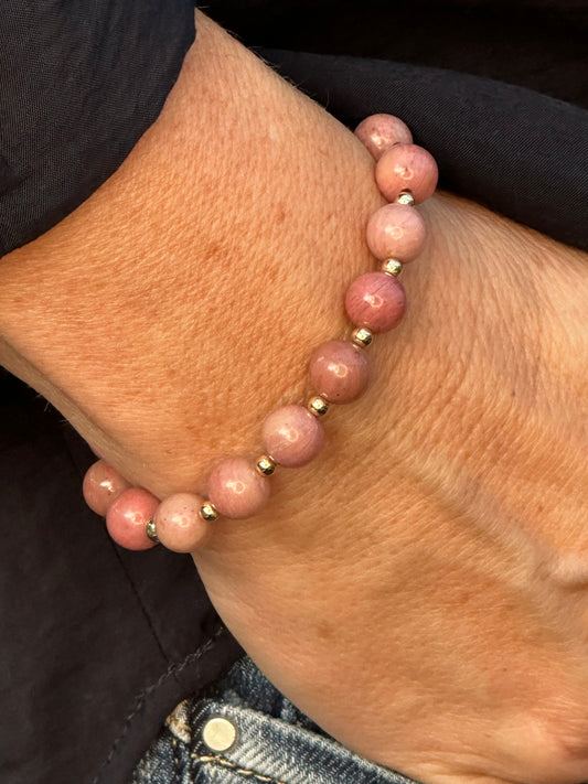 Rhodonite Stack Builder 14k Gold Bracelet