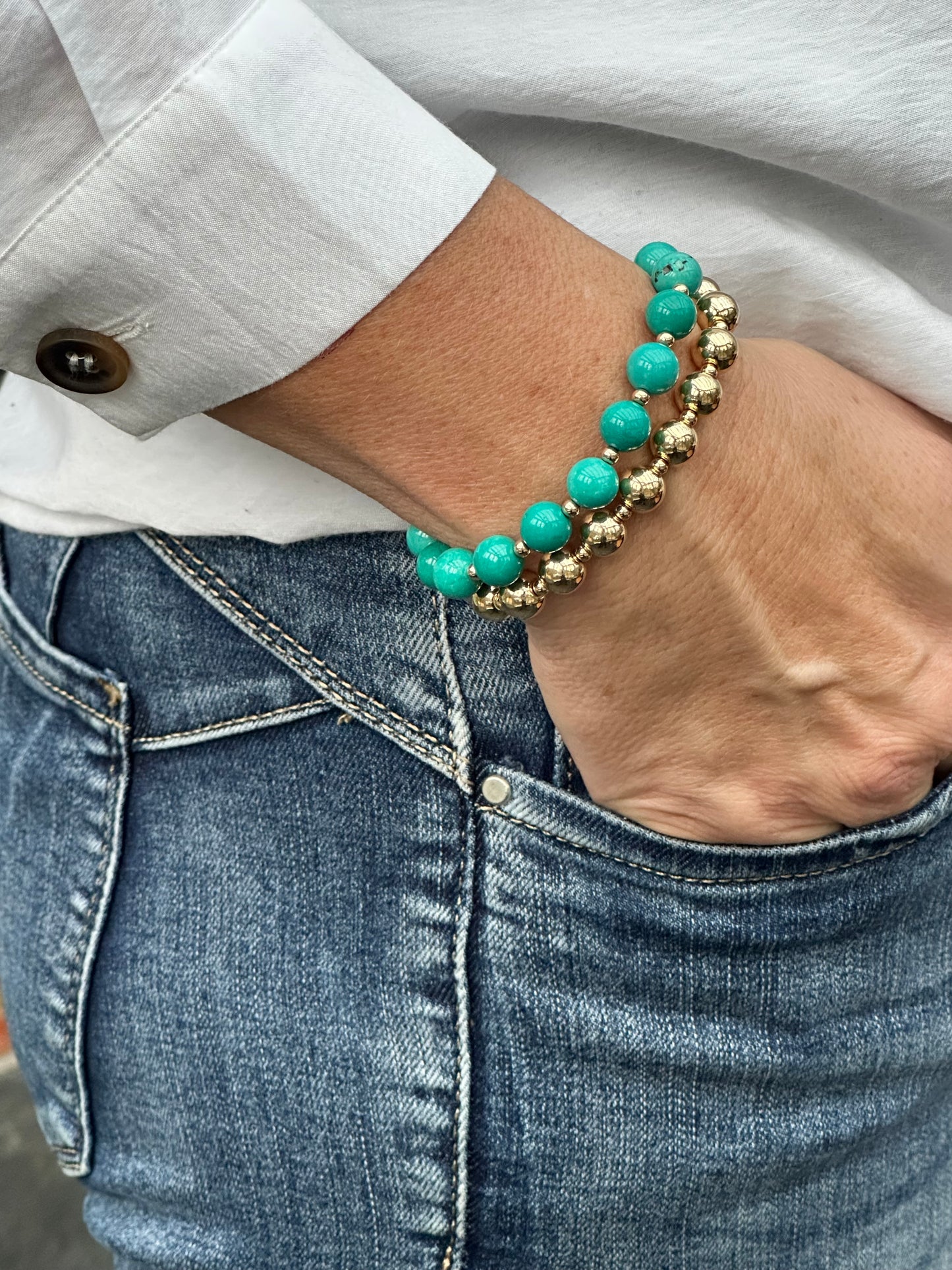 Turquoise Stack Builder 14k Gold Bracelet