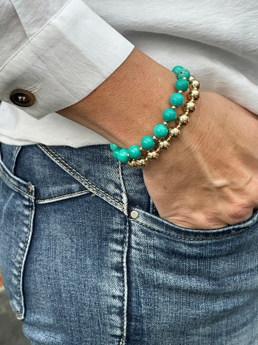 Turquoise Stack Builder 14k Gold Bracelet
