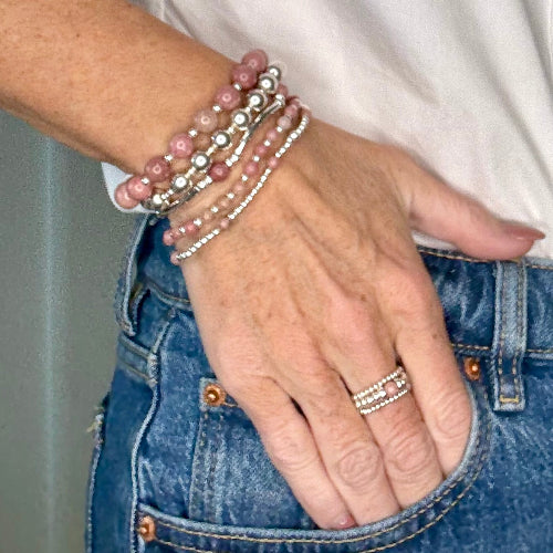 Rhodonite 925 Sterling Silver Bracelet Stack
