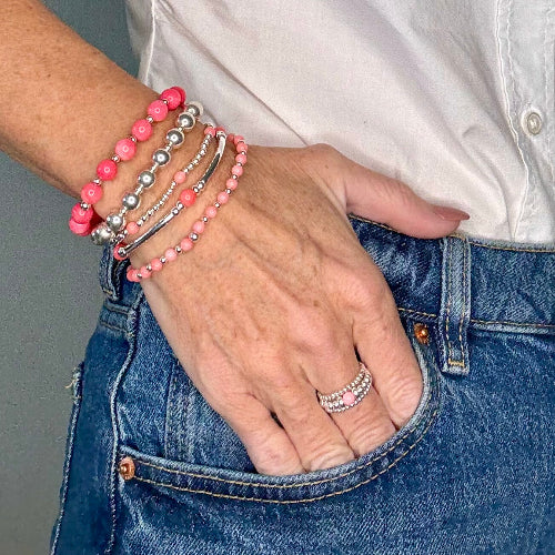 Coral 925 Sterling Silver Bracelet Stack