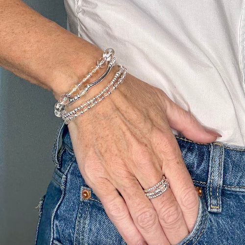 Crystal Quartz Stack Builder 925 Sterling Silver Bracelet