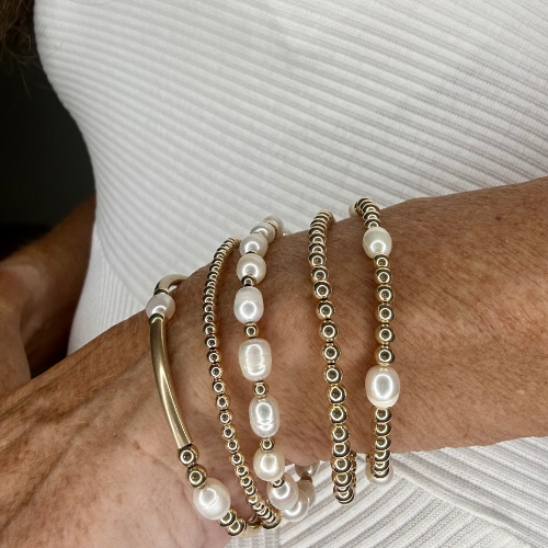 White Freshwater Pearl 14k Bracelet Stack