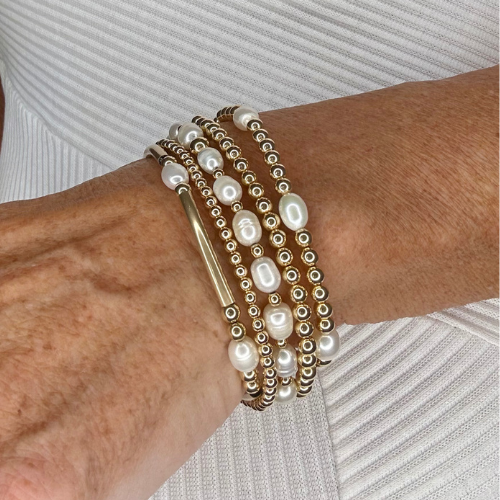 White Freshwater Pearl 14k Bracelet Stack
