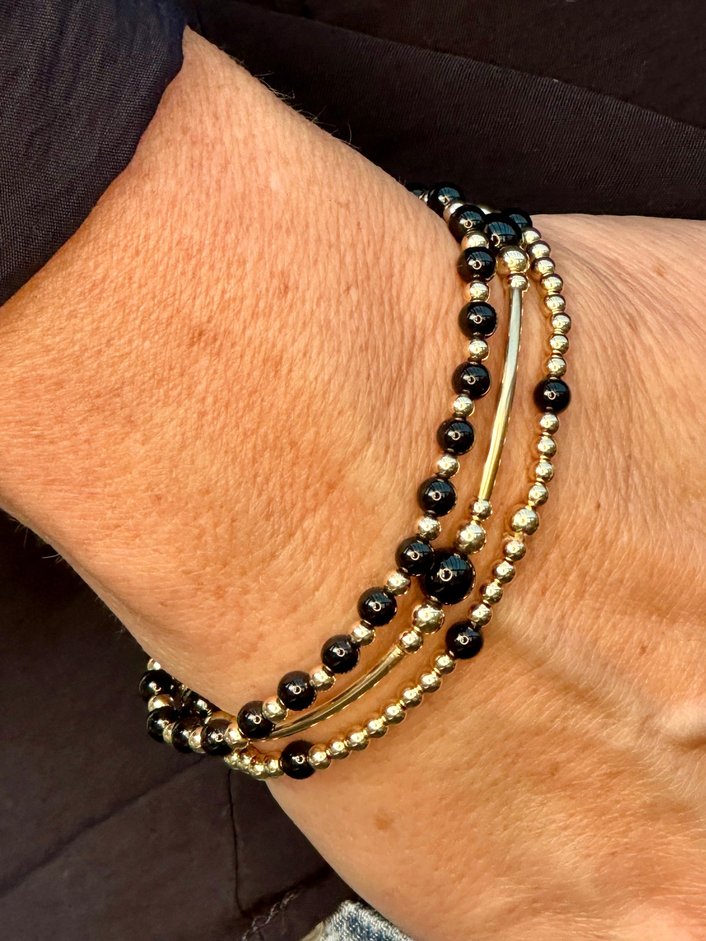 Black Onyx 14k Gold Bracelet Stack