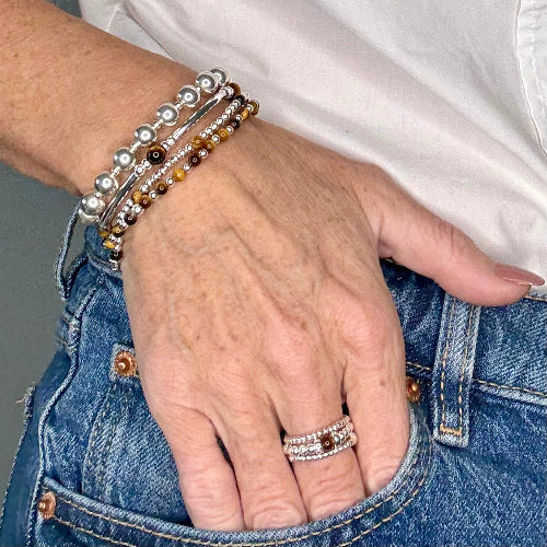 Tiger’s Eye 925 Sterling Silver Bracelet Stack