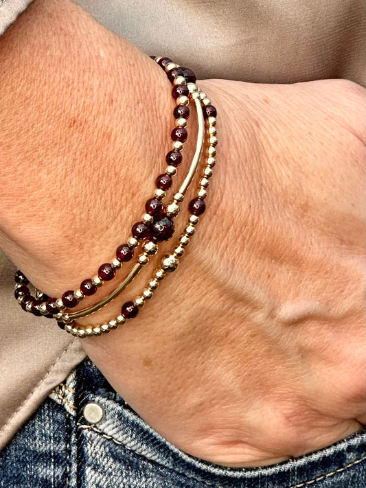 Garnet 14k Gold Bracelet Stack