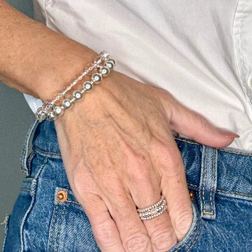 Crystal Quartz Stack Builder 925 Sterling Silver Bracelet