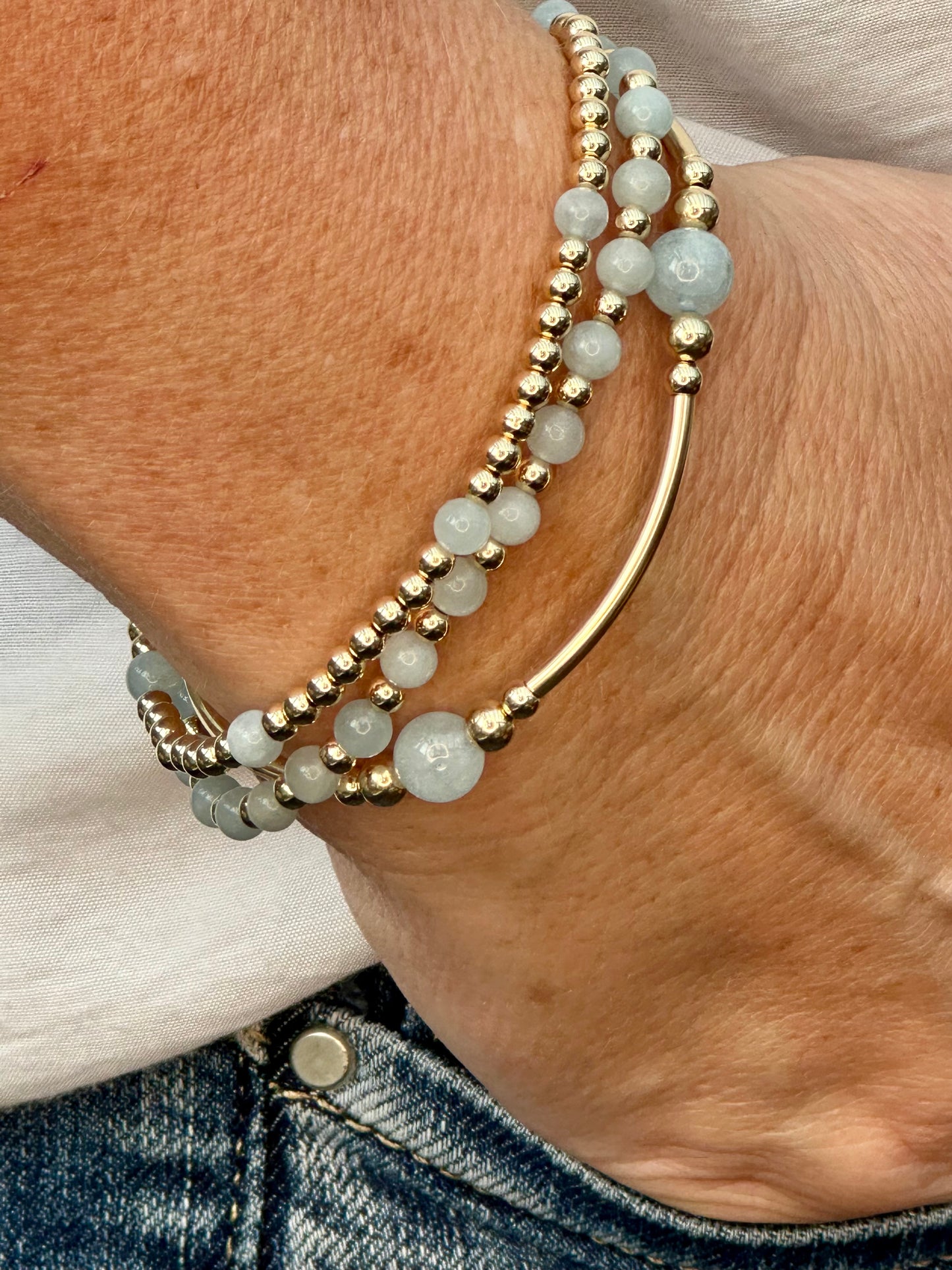 Aquamarine 14k Gold Bracelet Stack