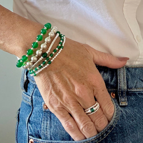 Green Agate Stack Builder 925 Sterling Silver Bracelet