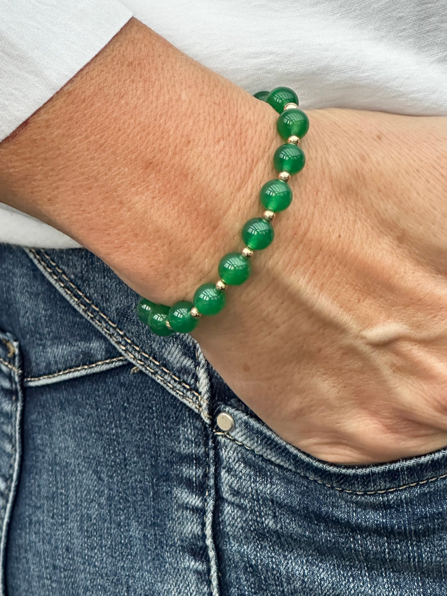 Green Agate Stack Builder 14k Gold Bracelet