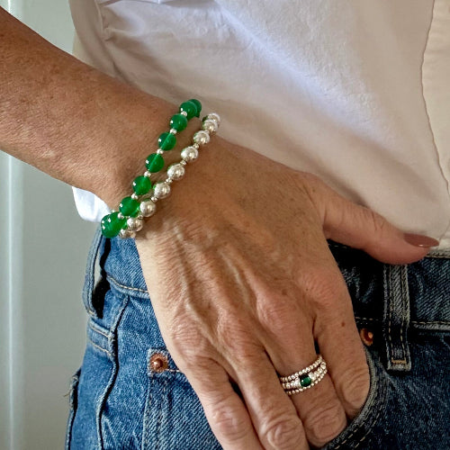Green Agate Stack Builder 925 Sterling Silver Bracelet