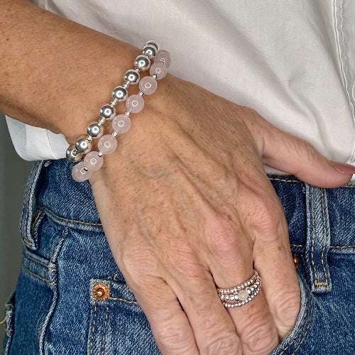 Rose Quartz Stack Builder 925 Sterling Silver Bracelet
