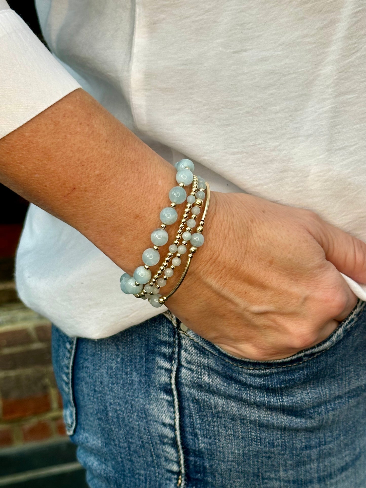 Aquamarine 14k Gold Bracelet Stack