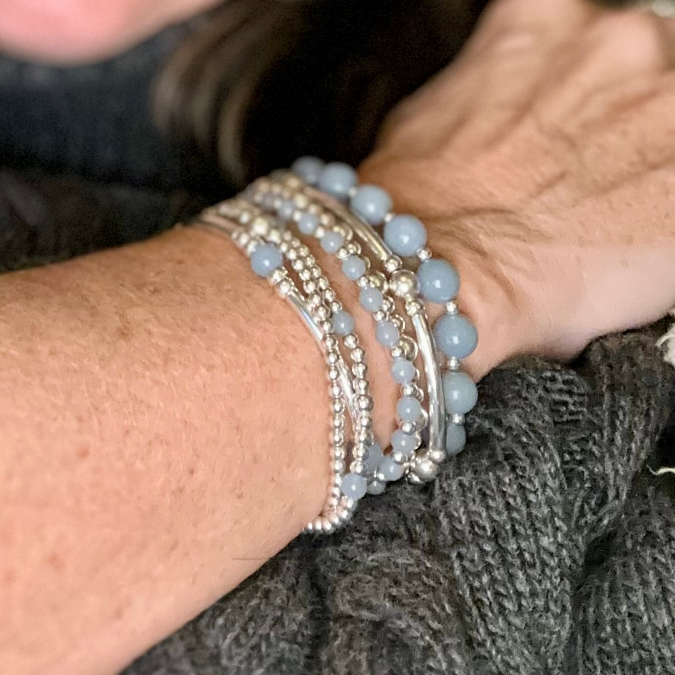 Angelite 925 Sterling Silver Bracelet Stack