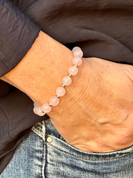 Rose Quartz Stack Builder 14k Gold Bracelet