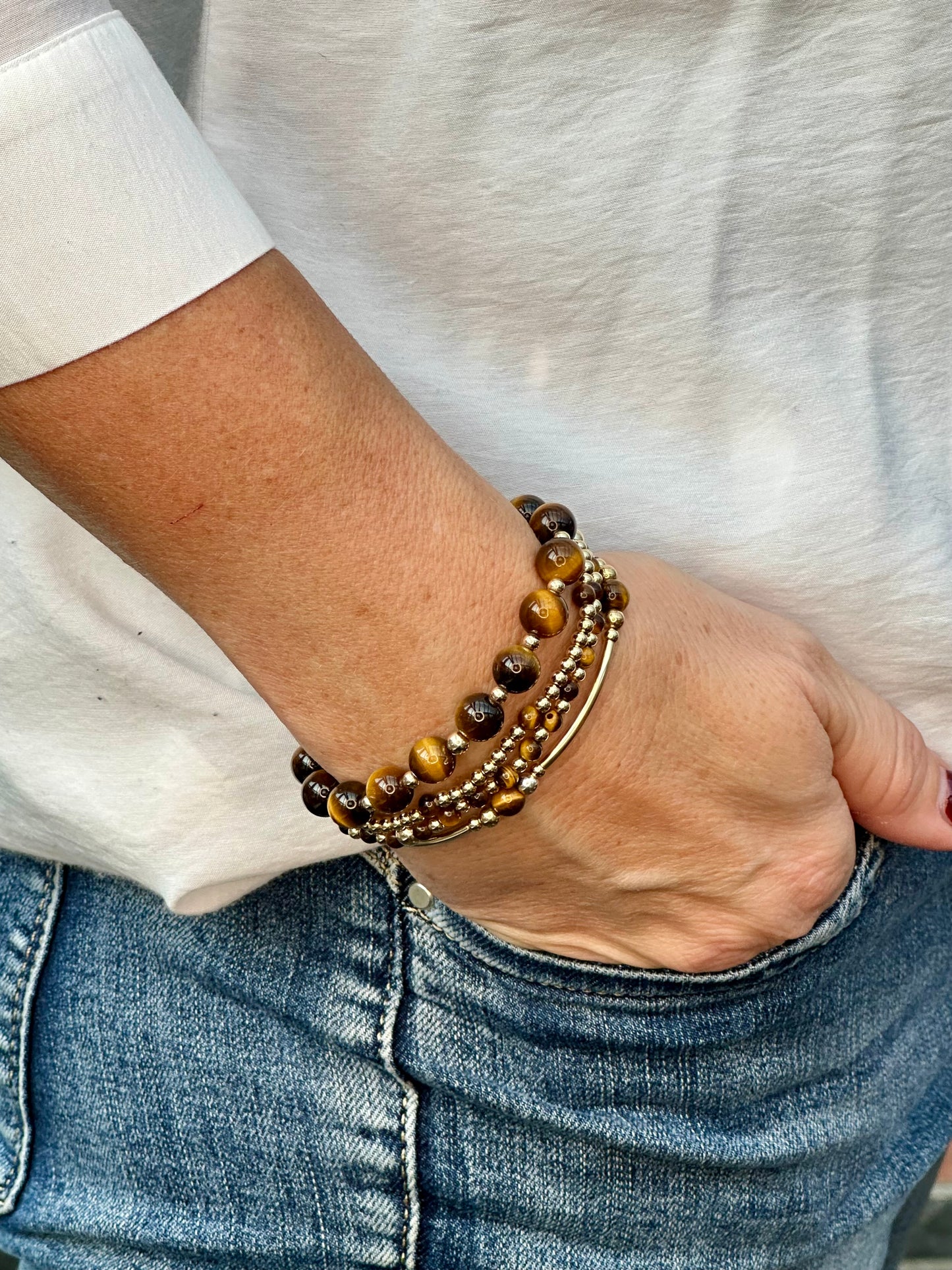 Tiger’s Eye 14k Gold Bracelet Stack