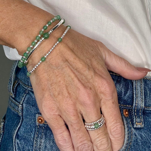 Aventurine 925 Sterling Silver Bracelet Stack