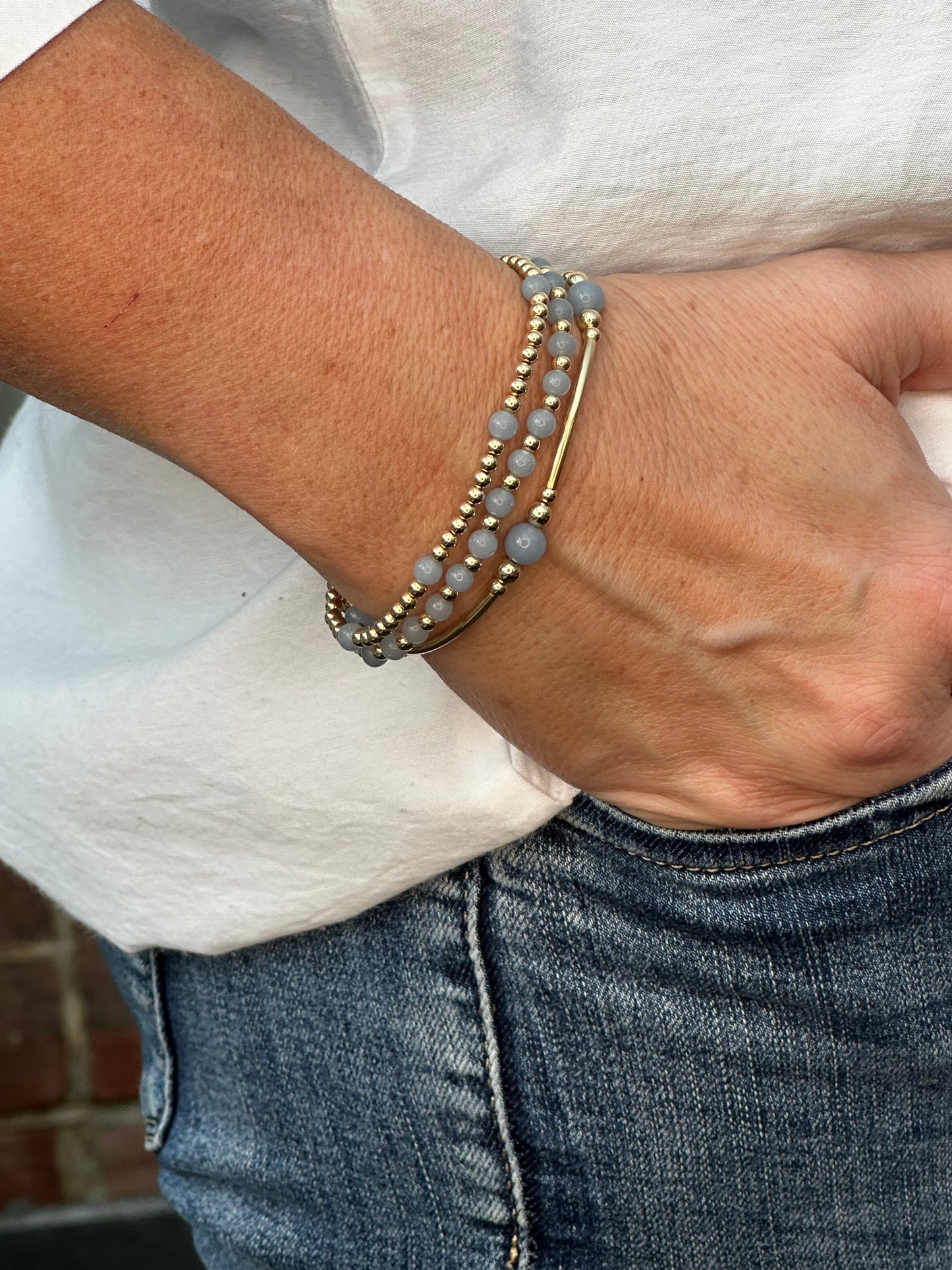 Angelite 14k Gold Bracelet Stack