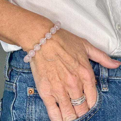 Rose Quartz Stack Builder 925 Sterling Silver Bracelet