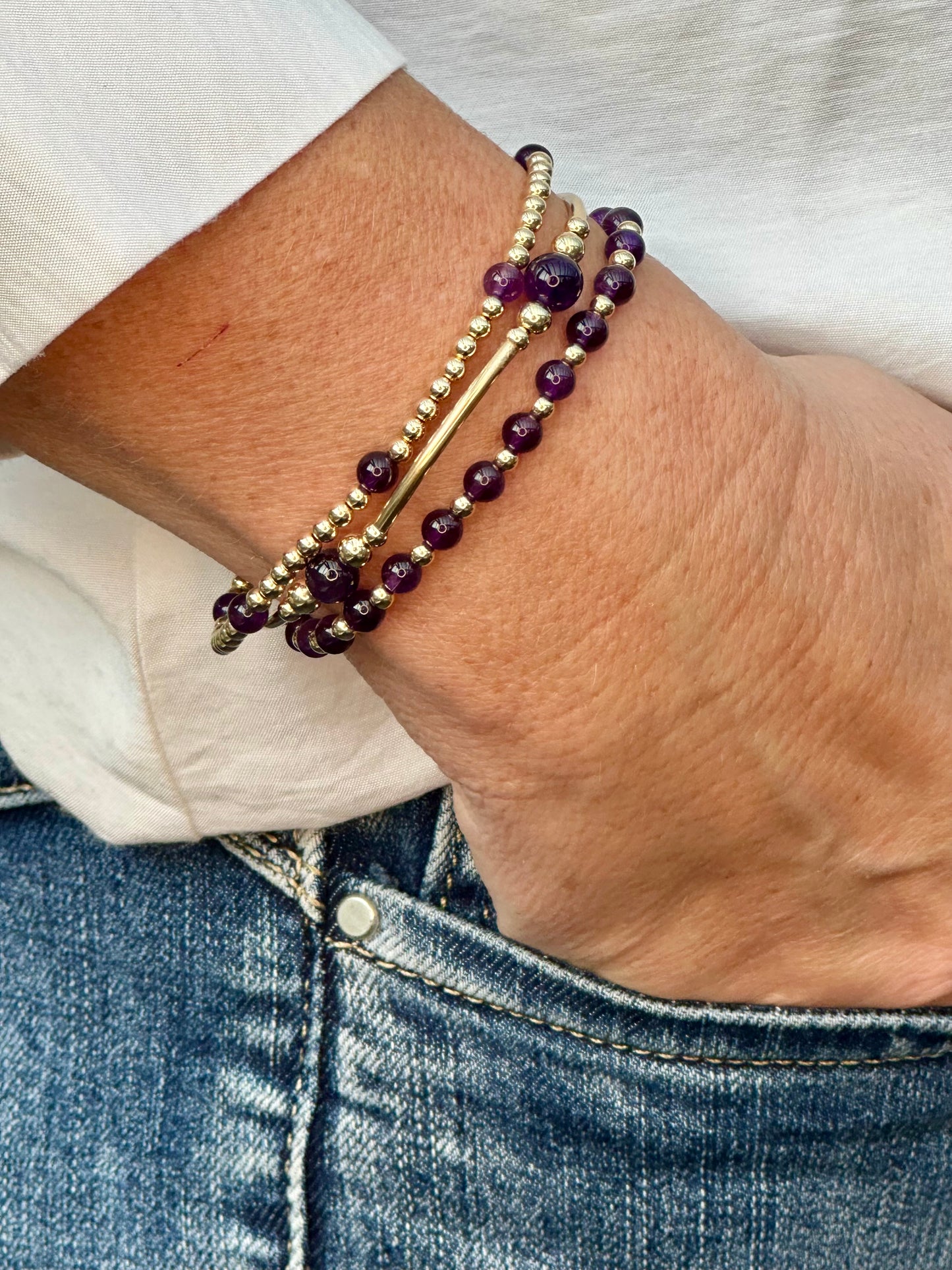 Amethyst 14k Gold Bracelet Stack