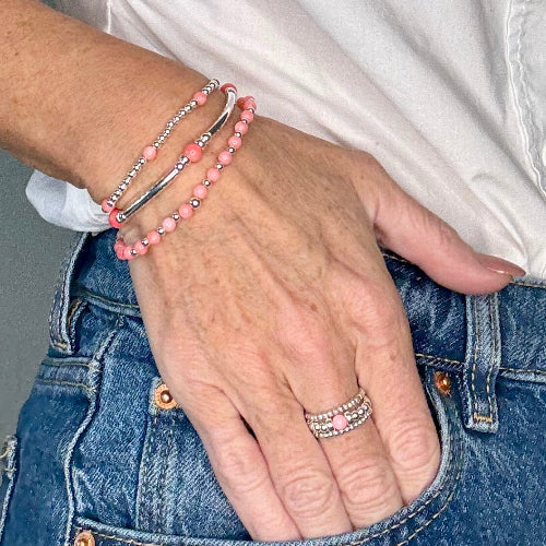 Coral 925 Sterling Silver Bracelet Stack