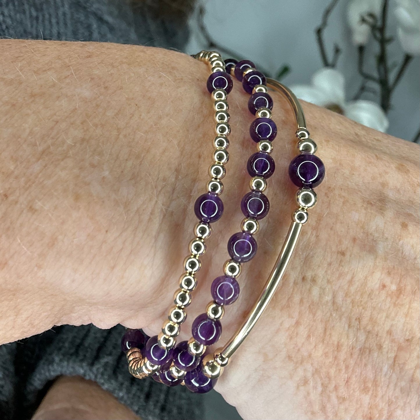 Amethyst 14k Gold Bracelet Stack