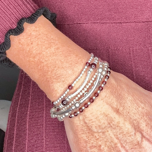 Garnet 925 Sterling Silver Bracelet Stack