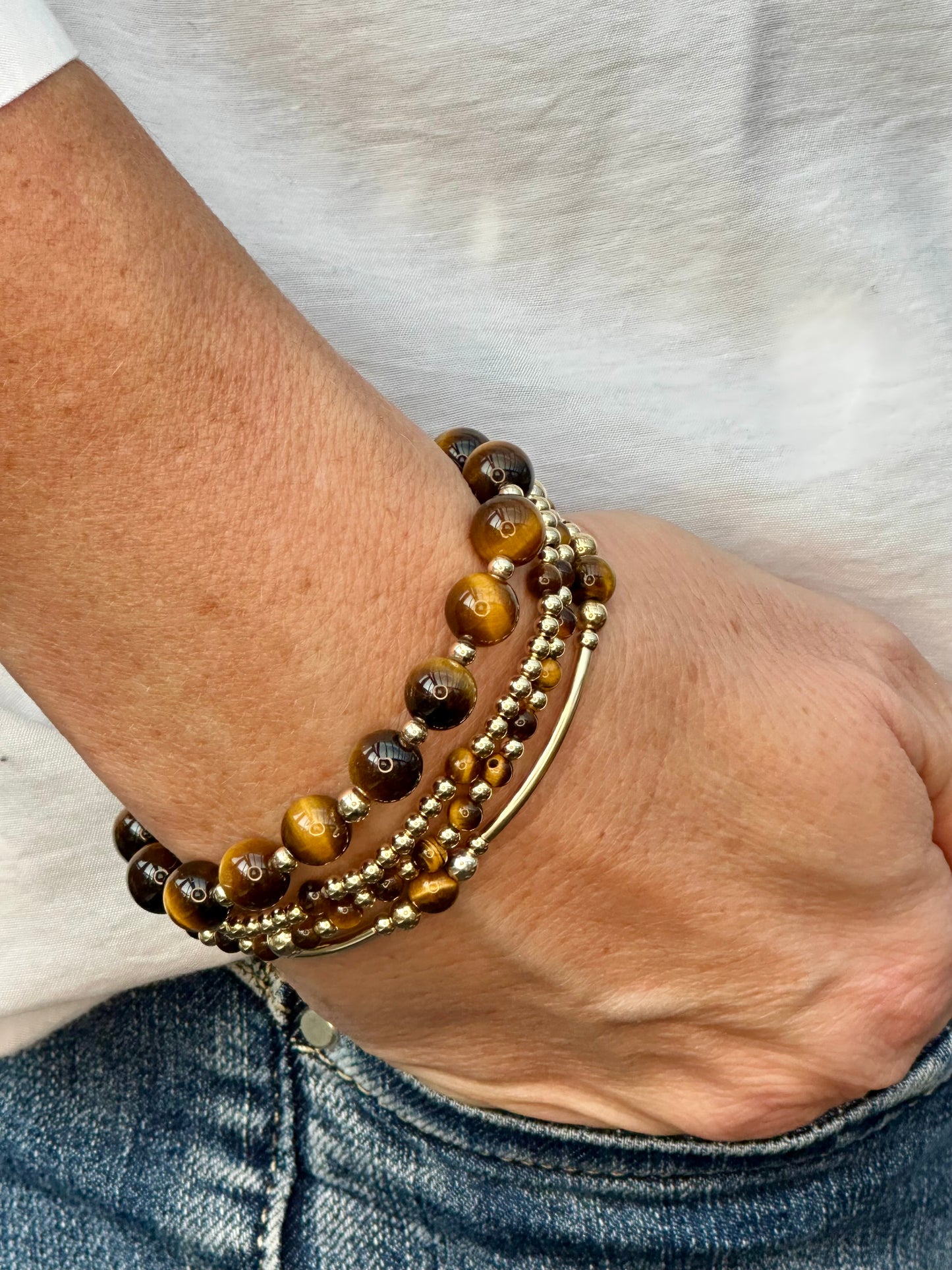 Tiger's Eye Stack Builder 14k Gold Bracelet