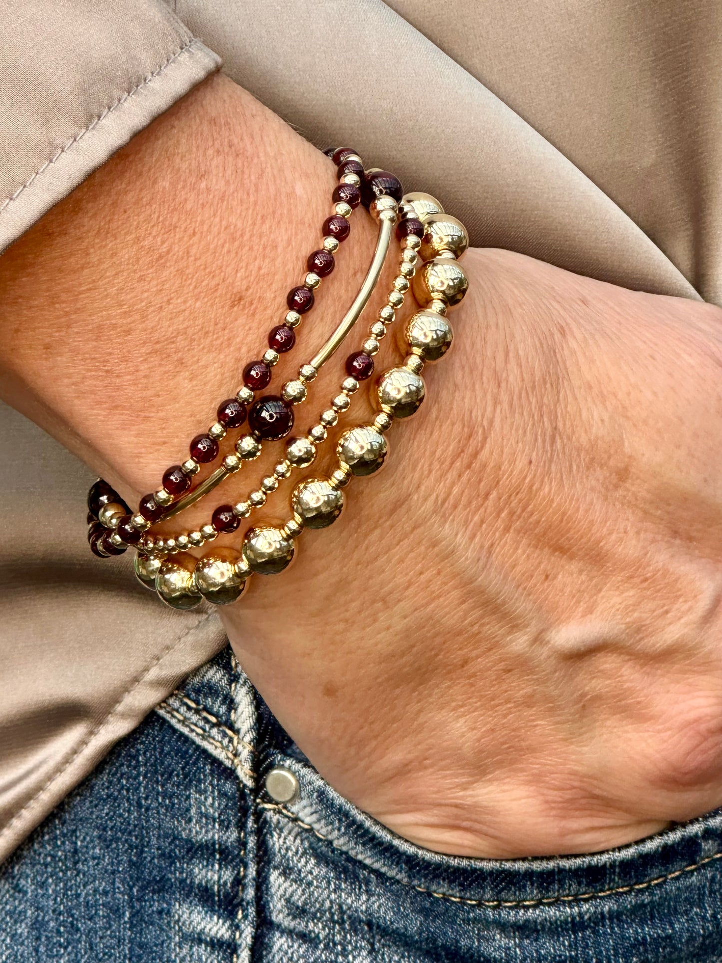 Garnet 14k Gold Bracelet Stack